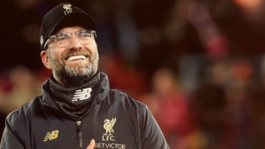 Liverpool manager Jurgen Klopp gestures to the fans at Anfield